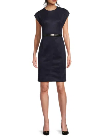 Calvin Klein Women's Belted Short Sleeve Sheath Dress In Blue