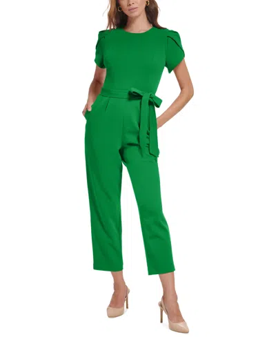 Calvin Klein Women's Belted Tulip-sleeve Jumpsuit In Fern