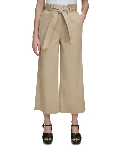Calvin Klein Womens Solid Cotton Cropped Pants In Nomad