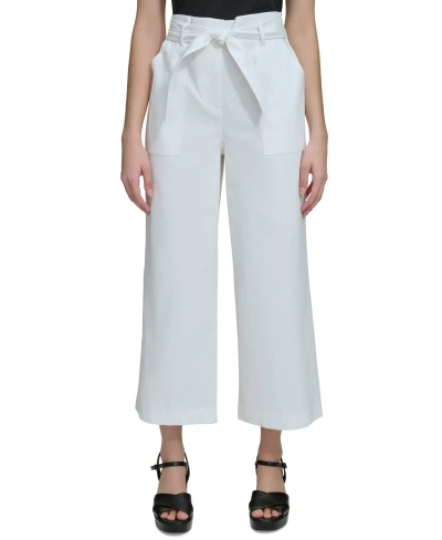Calvin Klein Womens Solid Cotton Cropped Pants In Soft White