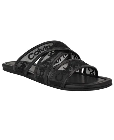 Calvin Klein Women's Bestina Slip On Casual Flat Sandals In Black Logo