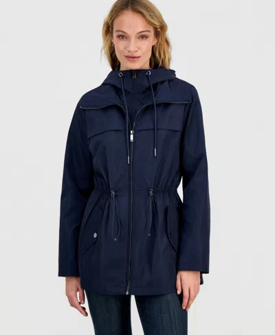 Calvin Klein Women's Bibbed Hooded Anorak Coat In Blue