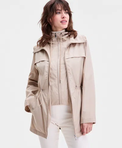 Calvin Klein Women's Bibbed Hooded Anorak Coat In White