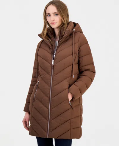Calvin Klein Women's Bibbed Packable Puffer Coat In Brown