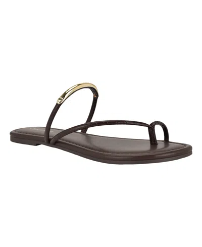 Calvin Klein Women's Bienna Strappy Ornamented Flat Slip-on Sandals In Brown