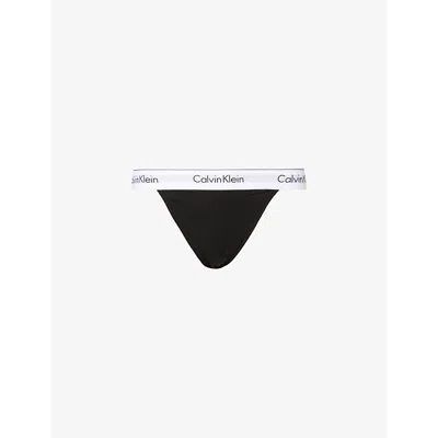 Calvin Klein Womens Black Modern Branded-waistband Mid-rise Cotton-blend Thong