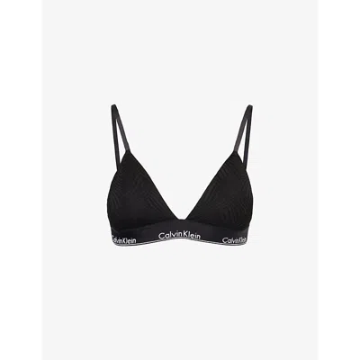 Calvin Klein Womens Black Modern Branded-waistband Stretch-lace Bralette