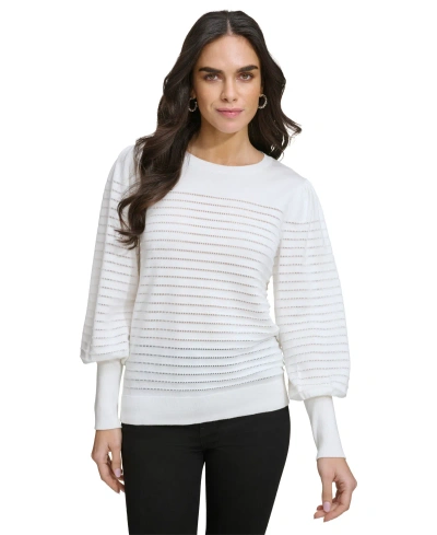 Calvin Klein Women's Blouson-sleeve Striped Sweater In Soft White