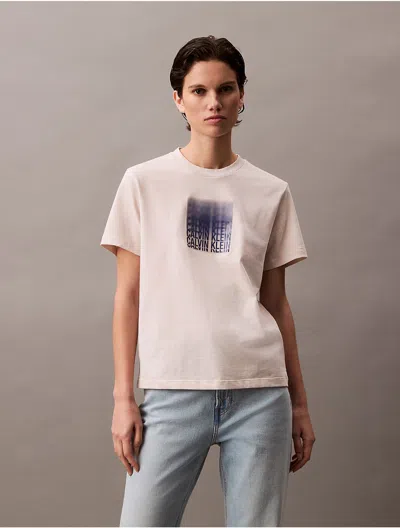 Calvin Klein Women's Blur Logo Graphic Classic T-shirt In Oat Milk