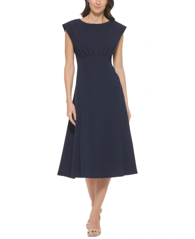 Calvin Klein Women's Boat-neck Cap-sleeve A-line Dress In Indigo