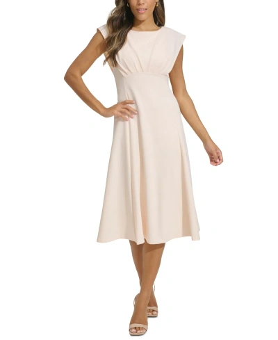 Calvin Klein Women's Boat-neck Cap-sleeve A-line Dress In Vanilla Cream