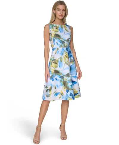Calvin Klein Women's Boat Neck Midi Dress In Blue
