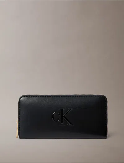 Calvin Klein Women's Bold Monogram Long Zip Wallet In Black