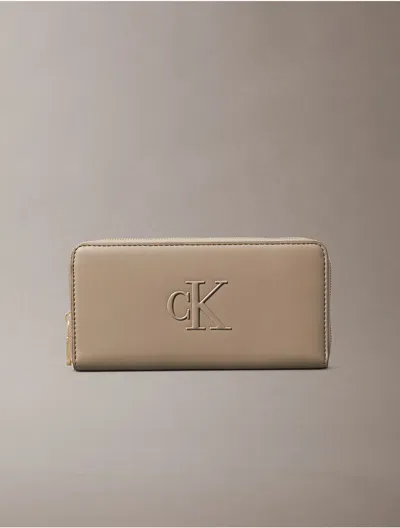 Calvin Klein Women's Bold Monogram Long Zip Wallet In Brown