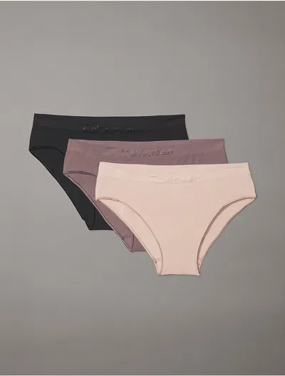 Calvin Klein Women's Bonded Flex 3-pack Mid Rise Bikini In Black / Cedar / Sparrow