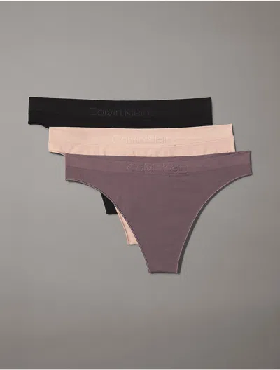 Calvin Klein Women's Bonded Flex Mid-rise Thong 3 Pack Qd5211 In Black / Cedar / Sparrow