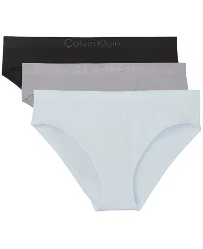 Calvin Klein Women's Bonded Flex 3-pack Bikini In Black,quicksilver,plein Air