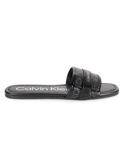 Calvin Klein Women's Bonica Monogram Flat Sandals In Black