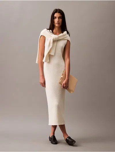 Calvin Klein Women's Boucle Ribbed Maxi Dress In Vanilla Ice