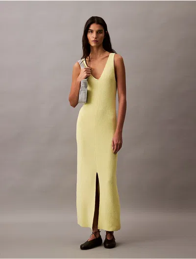 Calvin Klein Women's Boucle Ribbed Sleeveless Midi Dress In Elfin Yellow