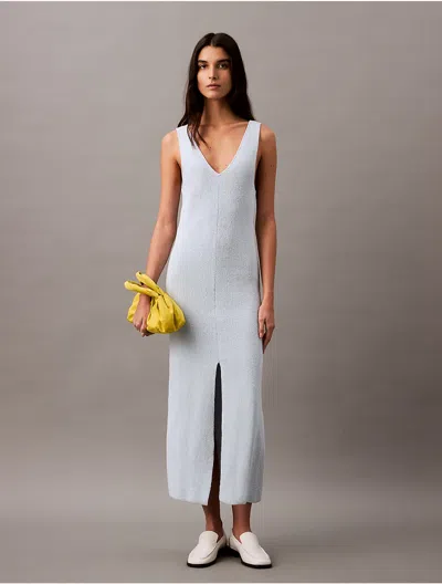 Calvin Klein Women's Boucle Ribbed Sleeveless Midi Dress In Plein Air