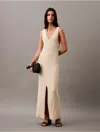 Calvin Klein Women's Sleeveless V-neck Rib Knit Maxi Dress In Summer Sand