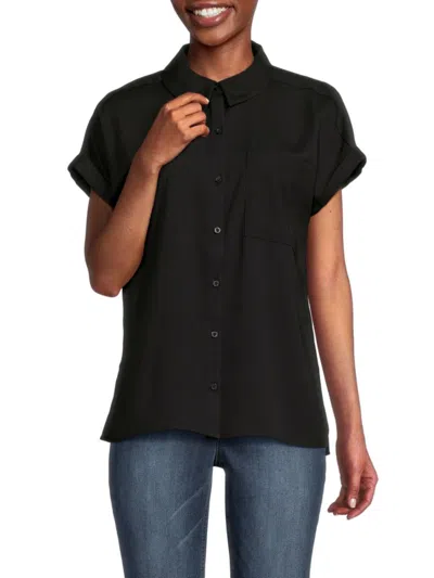 Calvin Klein Women's Boxy Button Up Top In Black