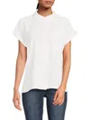 Calvin Klein Women's Boxy Button Up Top In Soft White
