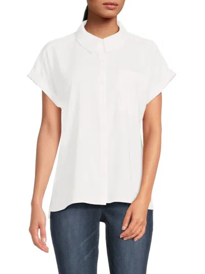Calvin Klein Women's Boxy Button Up Top In Bianco