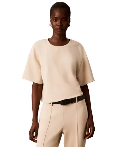 Calvin Klein Women's Boxy Tee Soft Scuba Short-sleeve Sweater In Neutral