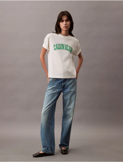 Calvin Klein Women's Boxy Varsity Logo T-shirt In Tofu