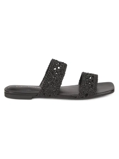 Calvin Klein Women's Braided Textile Double-band Slide Sandals