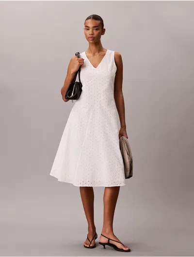 Calvin Klein Women's Broderie Midi Dress In White