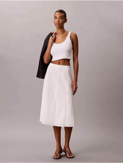 Calvin Klein Women's Broderie Midi Skirt In White