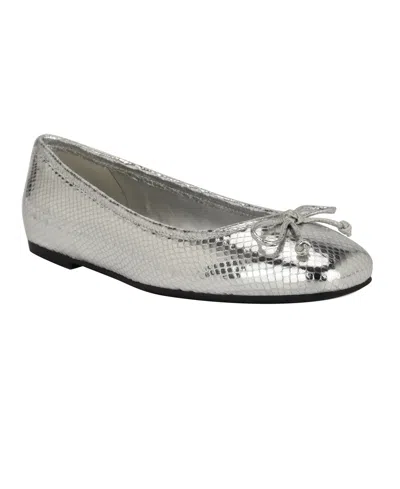 Calvin Klein Women's Bronte Square Toe Ballet Flats In Silver Snake