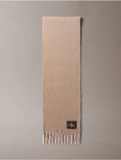 Calvin Klein Logo-patch Fringed Scarf In Neutral