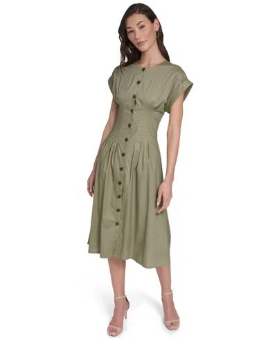 Calvin Klein Women's Button Down A-line Midi Dress In Green