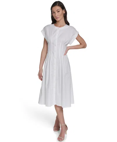Calvin Klein Women's Button Down A-line Midi Dress In White