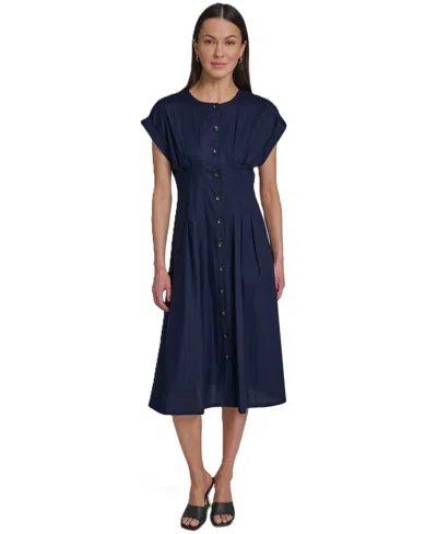 Calvin Klein Women's Button Down A-line Midi Dress In Blue