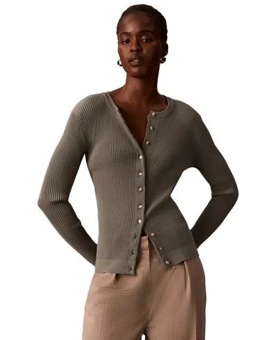 Calvin Klein Women's Button-front Ribbed Cardigan In Iron
