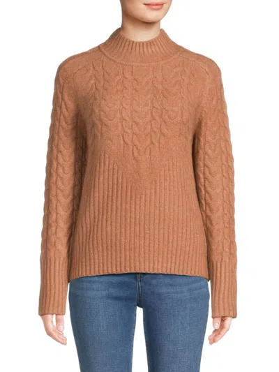 Calvin Klein Women's Cable Knit Mockneck Sweater In Cafe Ole