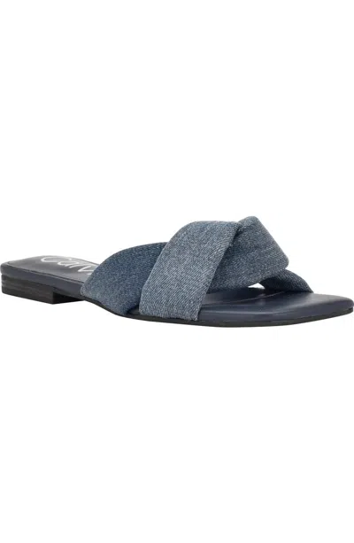Calvin Klein Women's  Marita Sandals Blue Knotted Vamp Slip On Slide Htat331