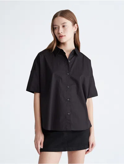 Calvin Klein Women's Camp Button-down Shirt In Black