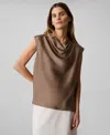 Calvin Klein Women's Cap-sleeve Satin Cowlneck Blouse In Fossil