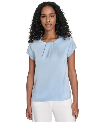 Calvin Klein Women's Cap Sleeve Satin Pleat-neck Blouse