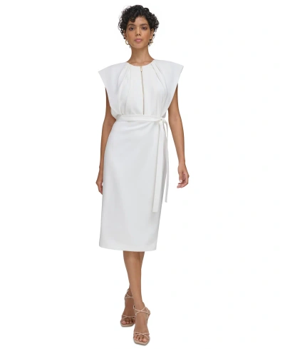 Calvin Klein Women's Cap-sleeve Tie-waist Sheath Dress In White