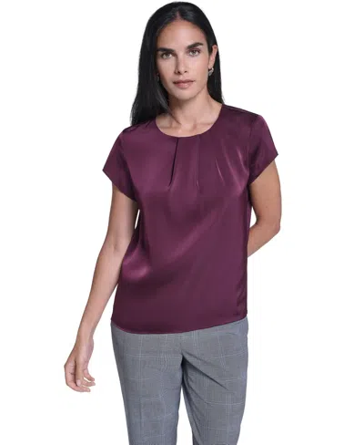 Calvin Klein Women's Cap-sleeve V-neck Satin Blouse In Purple