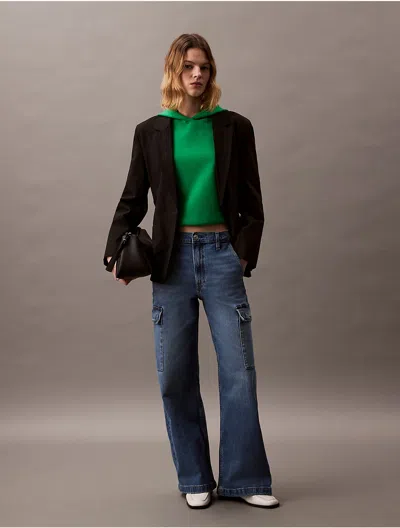 Calvin Klein Women's Cargo Wide Leg Fit Jeans In Blue Stargaze