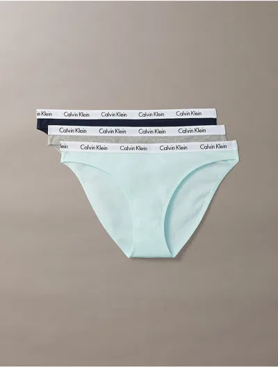 Calvin Klein Women's Carousel Cotton Stretch Rib 3-pack Bikini In Blue