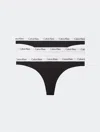 Calvin Klein Women's Carousel Logo Cotton 3-pack Thong In Black / White